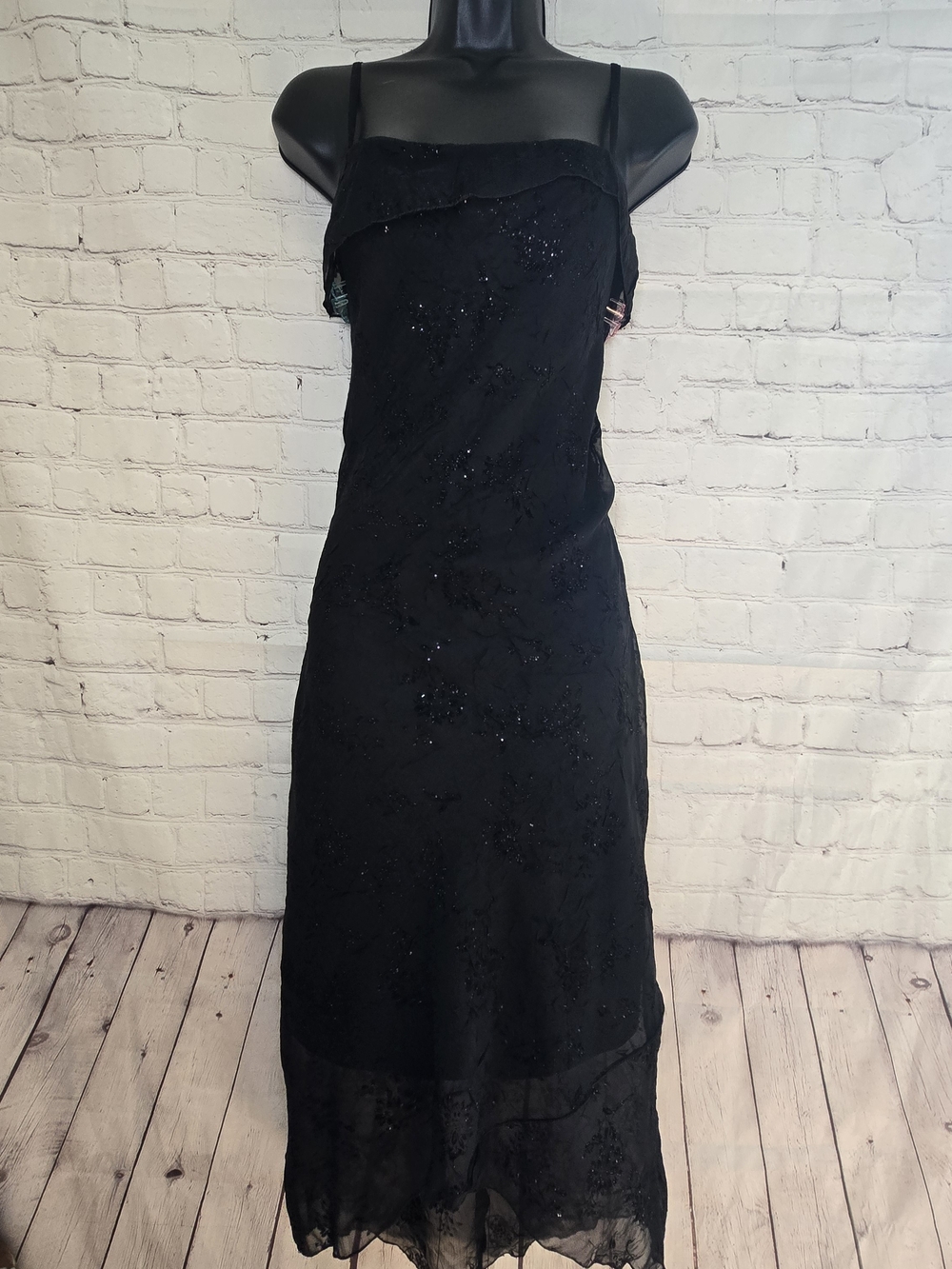VTG 90s Y2k Byer Too! Whimsigoth Black Floral Glitter Mesh Dre Fairy Goth Grunge